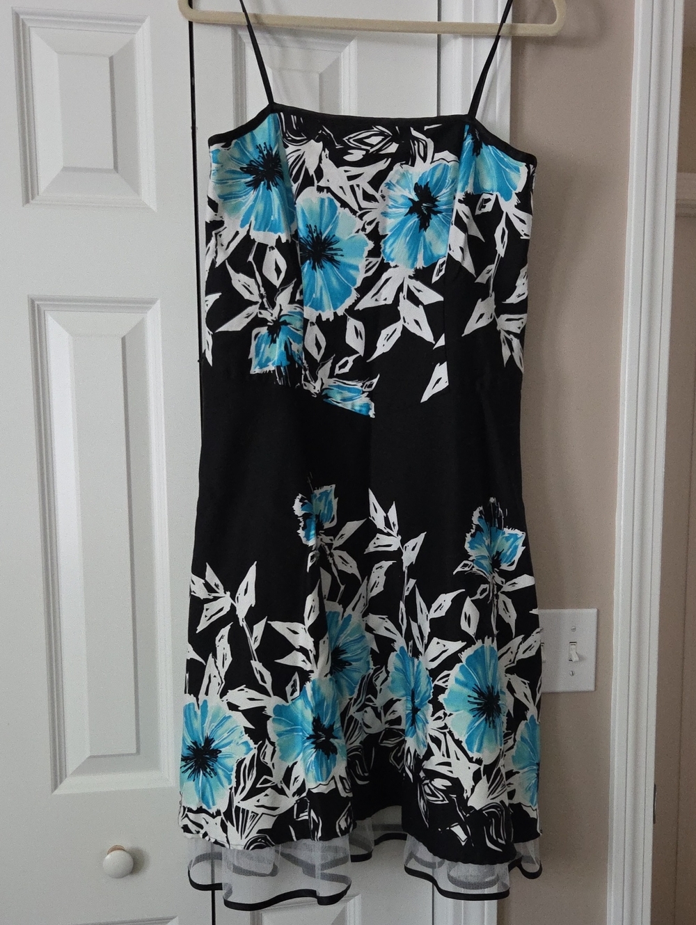 dressbarn Black Midi Dress with Bright Blue & White Floral Print
